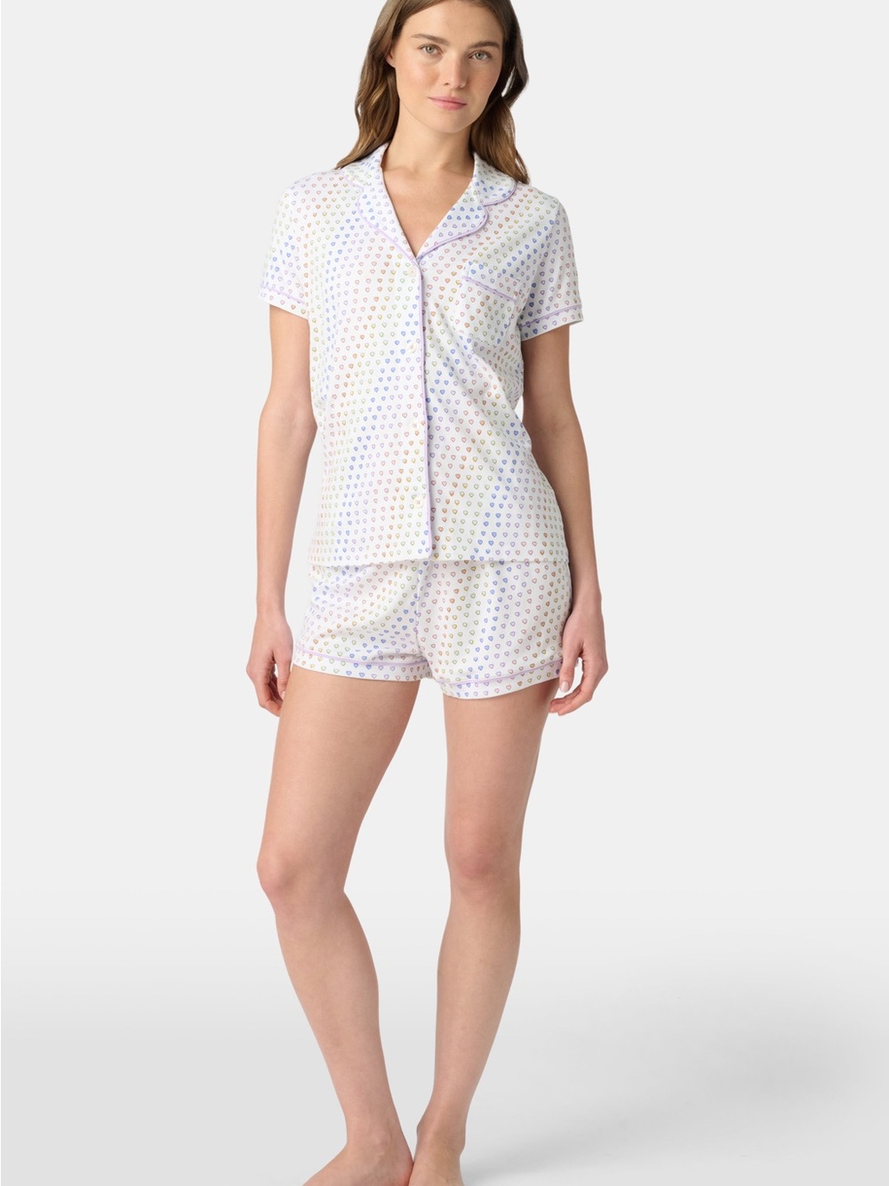 Roller Rabbit White Short-Sleeve Pajama Set with Pastel Heart Print